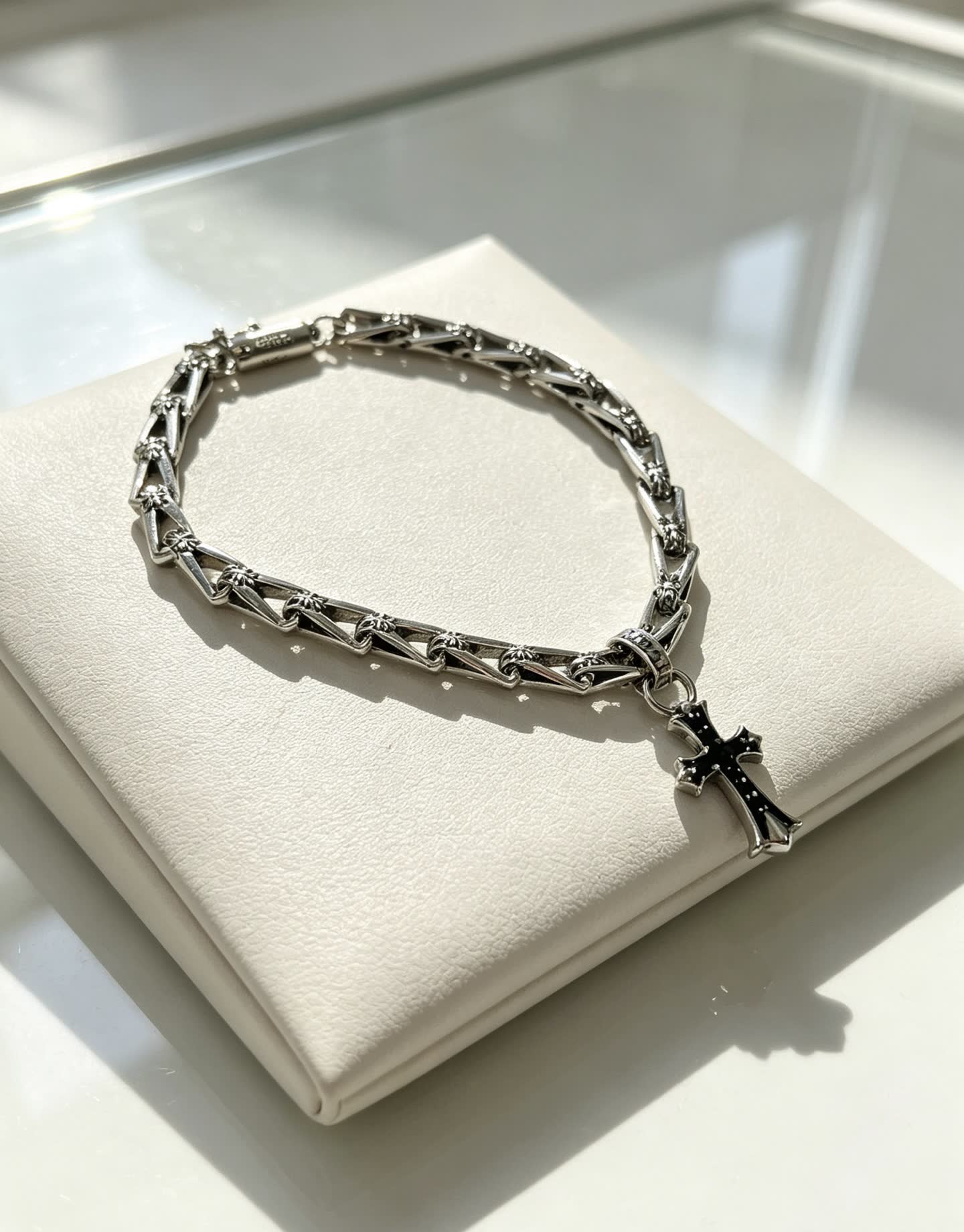 Chrome Hearts Silver Cross Charm Bracelet